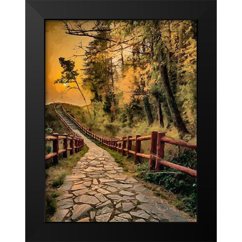 Sidewalk with Wooden Railings Black Modern Wood Framed Art Print by Medeiros, Celito