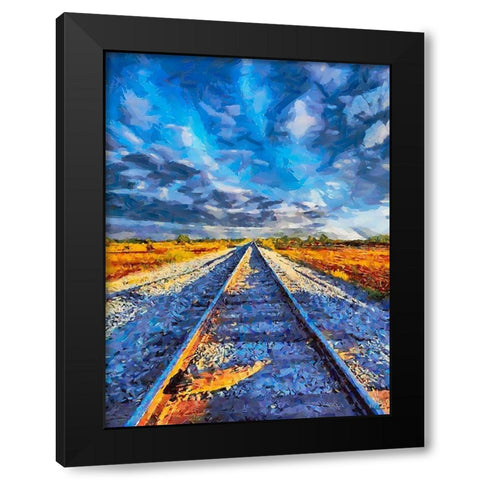 Railway Tracks I Black Modern Wood Framed Art Print by Medeiros, Celito
