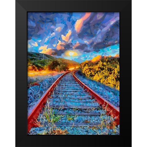 Railway Tracks II Black Modern Wood Framed Art Print by Medeiros, Celito