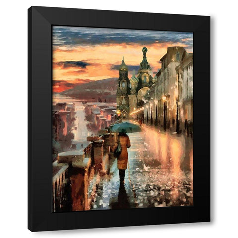 A Walk in Moscow Black Modern Wood Framed Art Print with Double Matting by Medeiros, Celito