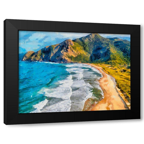 Beach by the Azure Sea II Black Modern Wood Framed Art Print by Medeiros, Celito