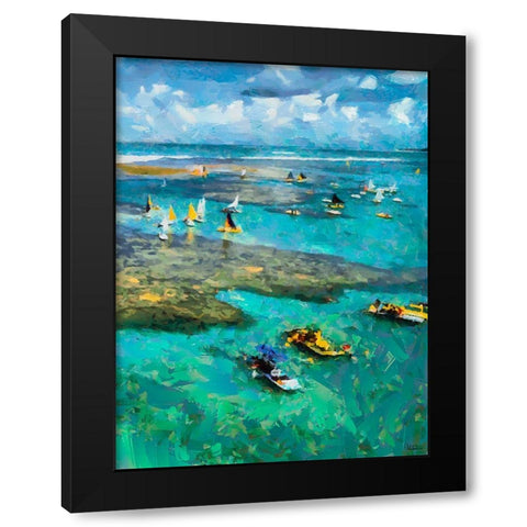 Sailing Boats Black Modern Wood Framed Art Print by Medeiros, Celito