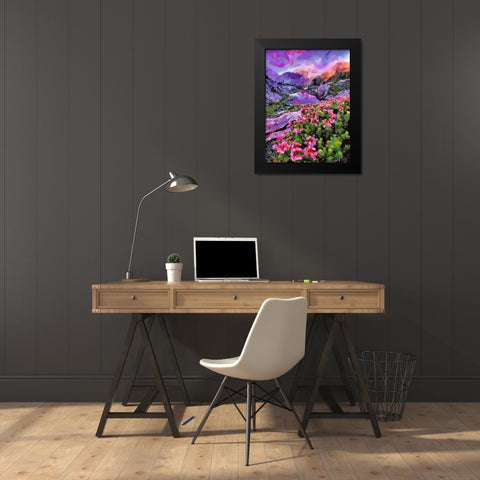 Landscape with Pink Flowers I Black Modern Wood Framed Art Print by Medeiros, Celito
