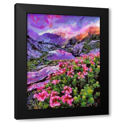 Landscape with Pink Flowers I Black Modern Wood Framed Art Print with Double Matting by Medeiros, Celito