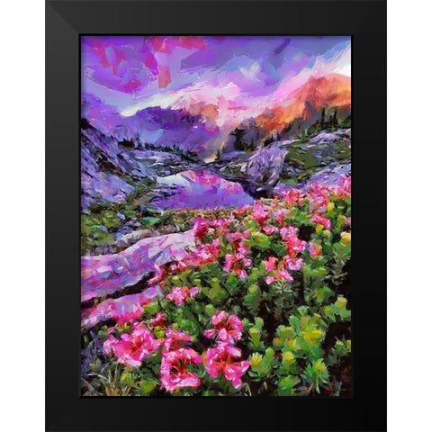Landscape with Pink Flowers I Black Modern Wood Framed Art Print by Medeiros, Celito