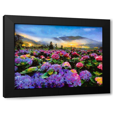 Landscape with Pink Flowers II Black Modern Wood Framed Art Print with Double Matting by Medeiros, Celito