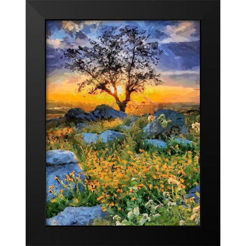 Sunset behind the Tree Black Modern Wood Framed Art Print by Medeiros, Celito