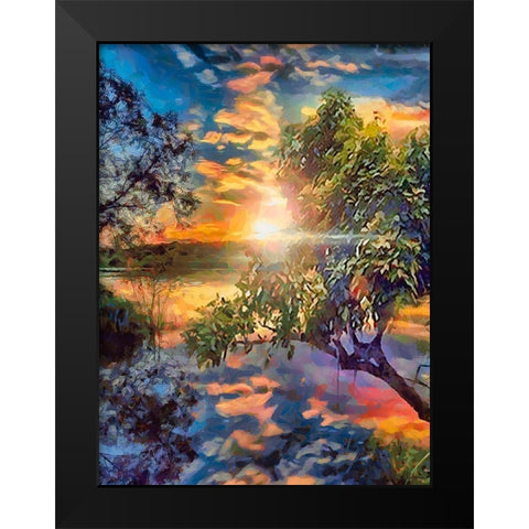 Sunset above the Lake Black Modern Wood Framed Art Print by Medeiros, Celito