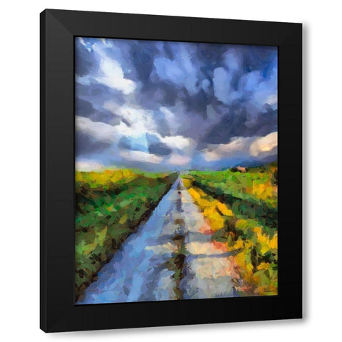 The Road with Clouds Black Modern Wood Framed Art Print by Medeiros, Celito