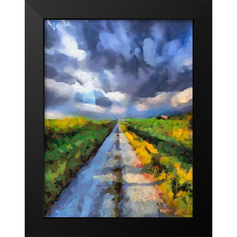 The Road with Clouds Black Modern Wood Framed Art Print by Medeiros, Celito