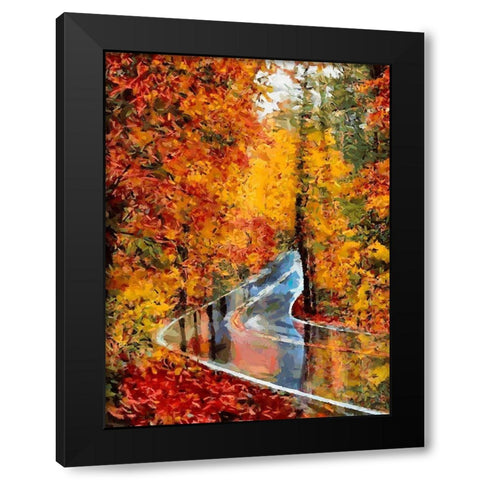Autumn Road after Rain Black Modern Wood Framed Art Print with Double Matting by Medeiros, Celito