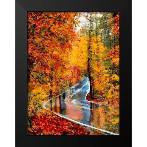 Autumn Road after Rain Black Modern Wood Framed Art Print by Medeiros, Celito