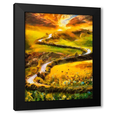 Windig Road Black Modern Wood Framed Art Print with Double Matting by Medeiros, Celito
