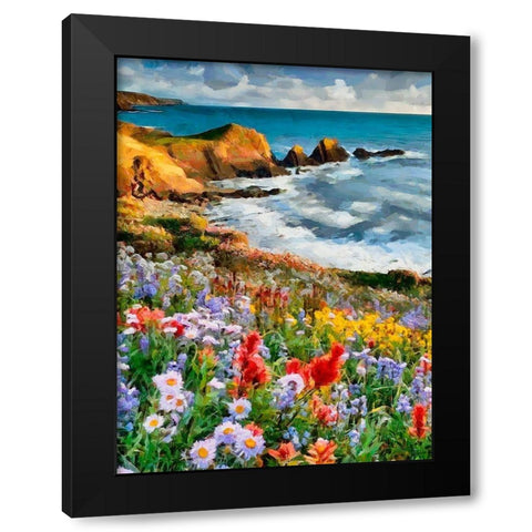 Flowers in the Meadow by the Sea I Black Modern Wood Framed Art Print with Double Matting by Medeiros, Celito