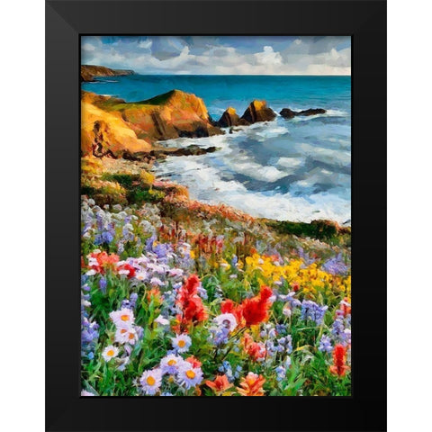 Flowers in the Meadow by the Sea I Black Modern Wood Framed Art Print by Medeiros, Celito