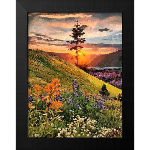 Sunrise behind a Tree Black Modern Wood Framed Art Print by Medeiros, Celito