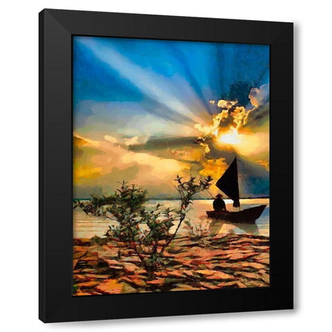 Fisherman in the Evening Black Modern Wood Framed Art Print with Double Matting by Medeiros, Celito