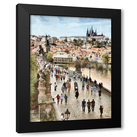 Charles Bridge in Prague Black Modern Wood Framed Art Print by Medeiros, Celito