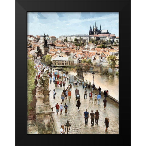 Charles Bridge in Prague Black Modern Wood Framed Art Print by Medeiros, Celito