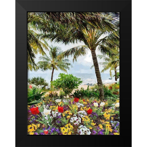 Flowers on the Palm Beach Black Modern Wood Framed Art Print by Medeiros, Celito