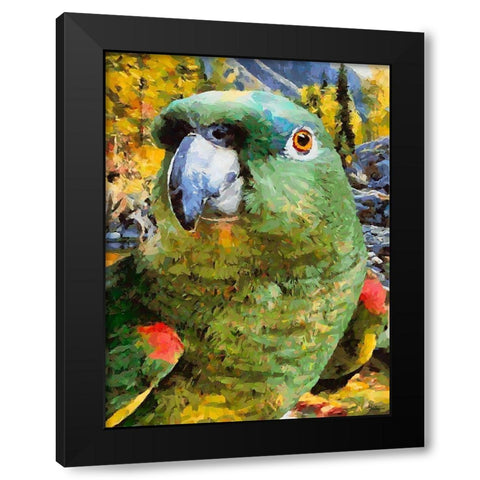 Green Parrot Black Modern Wood Framed Art Print by Medeiros, Celito