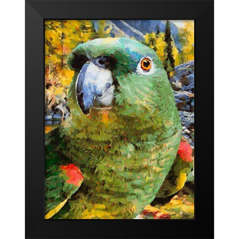 Green Parrot Black Modern Wood Framed Art Print by Medeiros, Celito