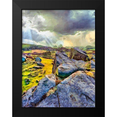 White Rocks Black Modern Wood Framed Art Print by Medeiros, Celito