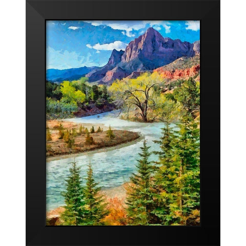 River in the Mountains Black Modern Wood Framed Art Print by Medeiros, Celito