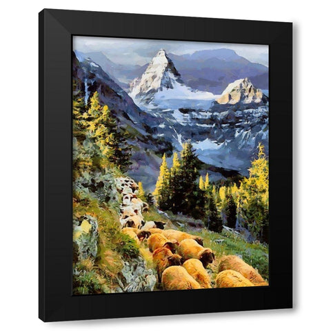 Sheeps near Matternhorn in Alps Black Modern Wood Framed Art Print by Medeiros, Celito
