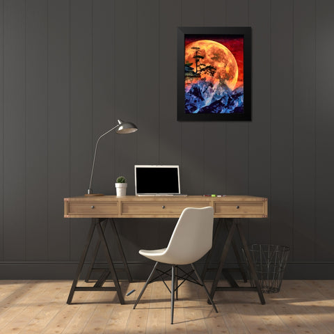 Bloody Full Moon Black Modern Wood Framed Art Print by Medeiros, Celito