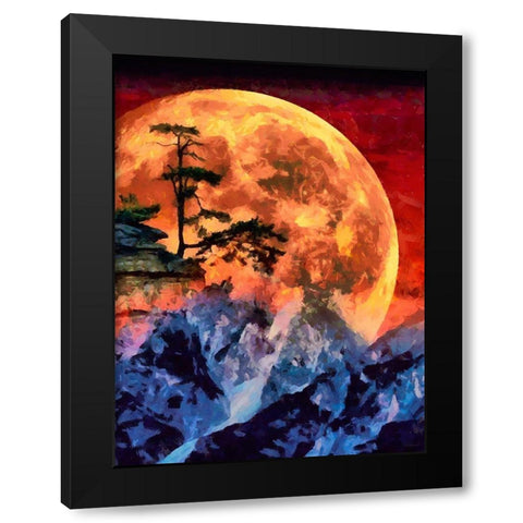 Bloody Full Moon Black Modern Wood Framed Art Print by Medeiros, Celito