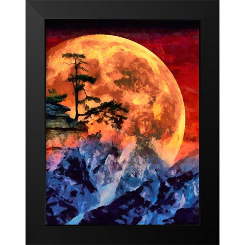 Bloody Full Moon Black Modern Wood Framed Art Print by Medeiros, Celito