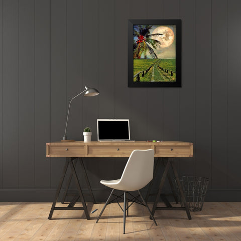 Full Moon with Palm Tree Black Modern Wood Framed Art Print by Medeiros, Celito