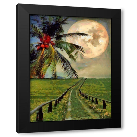 Full Moon with Palm Tree Black Modern Wood Framed Art Print by Medeiros, Celito
