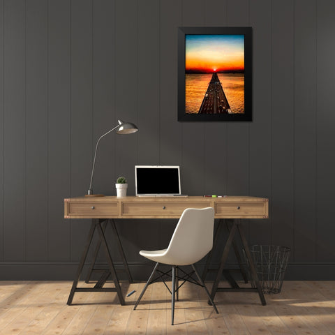 Sunset over the Bridge Black Modern Wood Framed Art Print by Medeiros, Celito