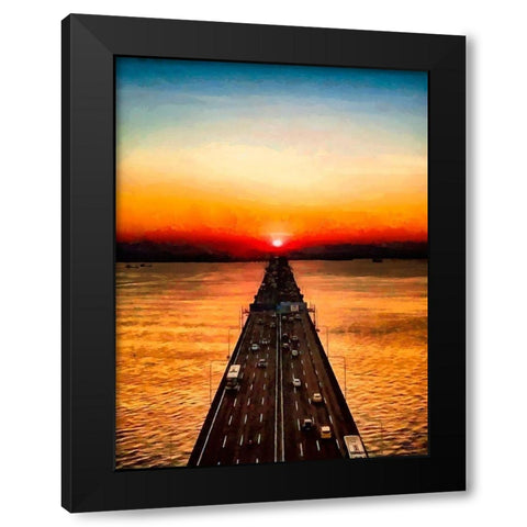 Sunset over the Bridge Black Modern Wood Framed Art Print by Medeiros, Celito