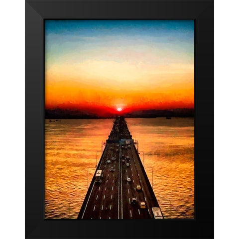 Sunset over the Bridge Black Modern Wood Framed Art Print by Medeiros, Celito