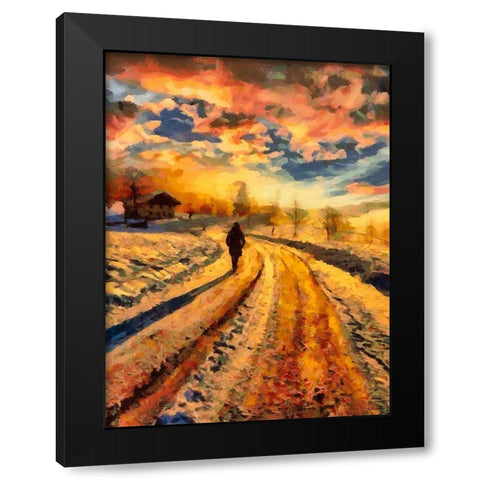 Winter Walk Black Modern Wood Framed Art Print by Medeiros, Celito