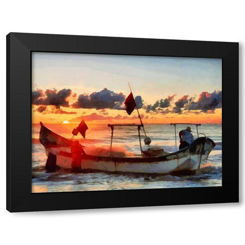 Boat by Sunset I Black Modern Wood Framed Art Print with Double Matting by Medeiros, Celito