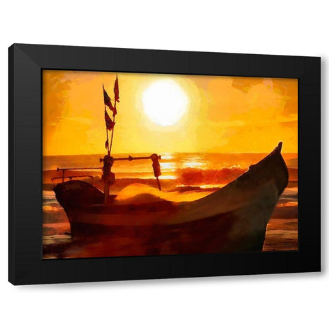Boat by Sunset II Black Modern Wood Framed Art Print with Double Matting by Medeiros, Celito