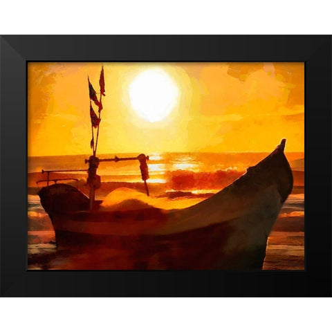 Boat by Sunset II Black Modern Wood Framed Art Print by Medeiros, Celito