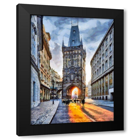 Powder Tower in Prague II Black Modern Wood Framed Art Print by Medeiros, Celito