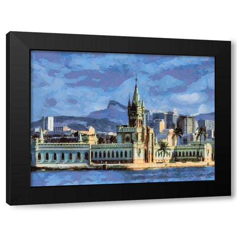 White City on blue Background Black Modern Wood Framed Art Print by Medeiros, Celito