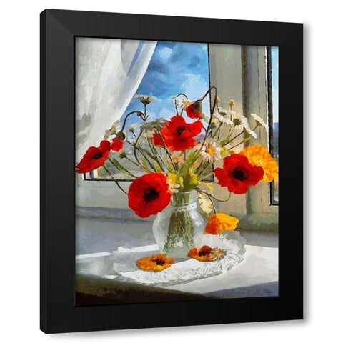 Red Poppies in Vase Black Modern Wood Framed Art Print with Double Matting by Medeiros, Celito
