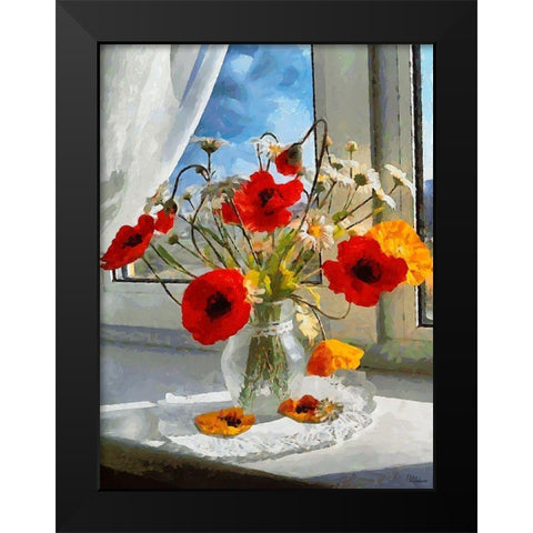 Red Poppies in Vase Black Modern Wood Framed Art Print by Medeiros, Celito