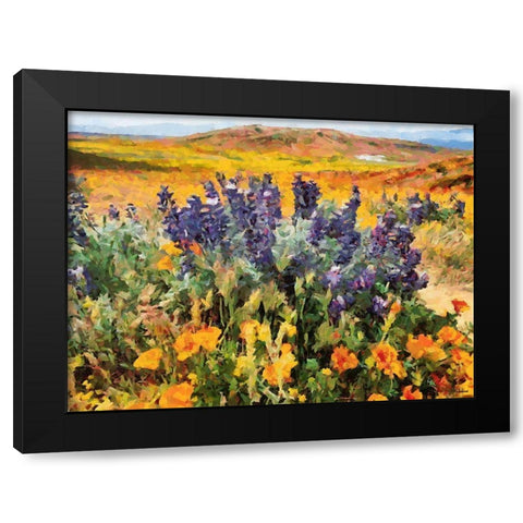 Blue Lupins Black Modern Wood Framed Art Print with Double Matting by Medeiros, Celito