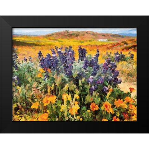Blue Lupins Black Modern Wood Framed Art Print by Medeiros, Celito