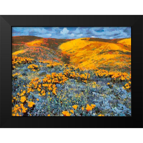 Yellow Meadow II Black Modern Wood Framed Art Print by Medeiros, Celito