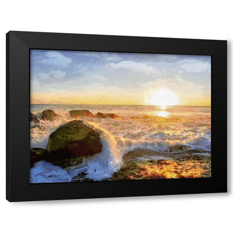 White Waves at Down Black Modern Wood Framed Art Print by Medeiros, Celito