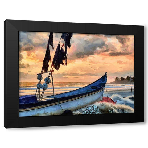 Boat by Sunset Black Modern Wood Framed Art Print by Medeiros, Celito
